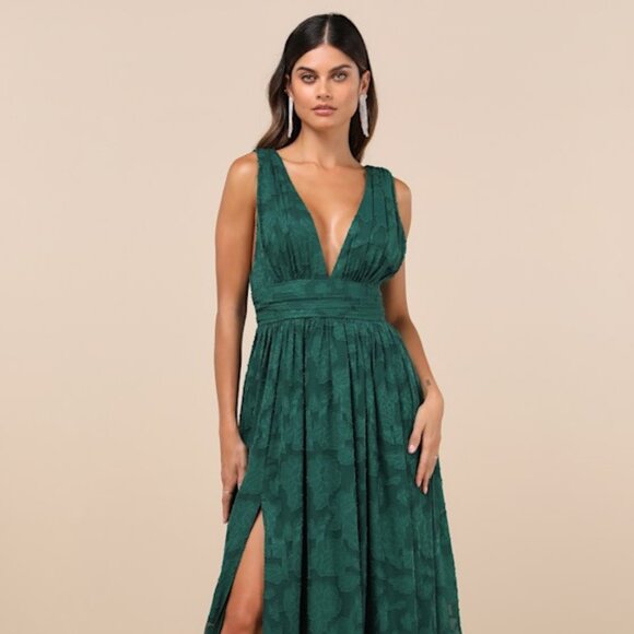 Lulus Sweet Sophistication Green Burnout Floral Maxi Dress - Size L - Picture 1 of 1